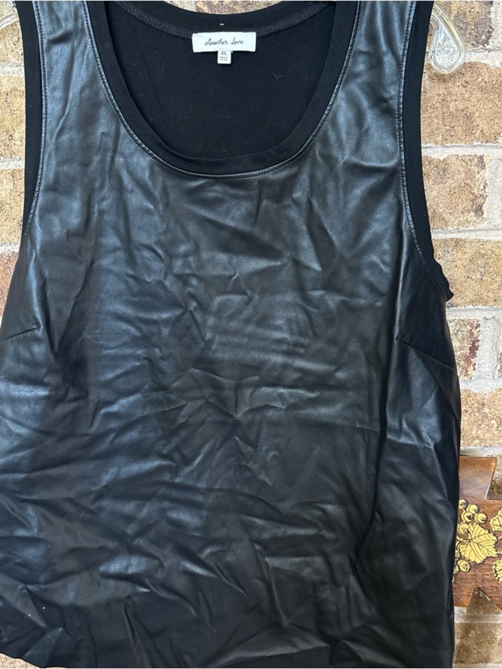 Another Love Black Faux Leather Scoop Tank
